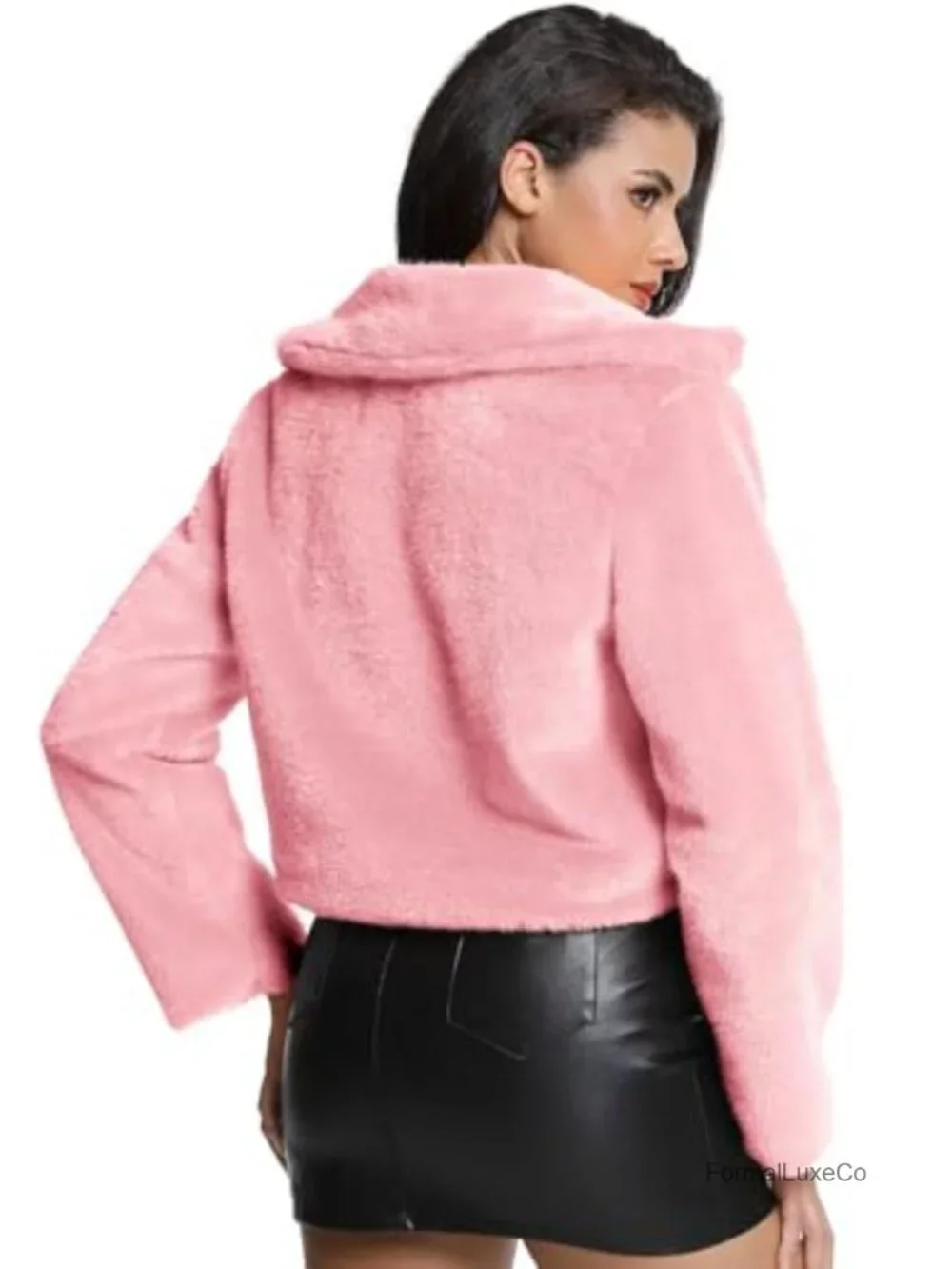 Cropped Faux Fur Jacket with Hidden Pockets and Shawl Collar Cardigan